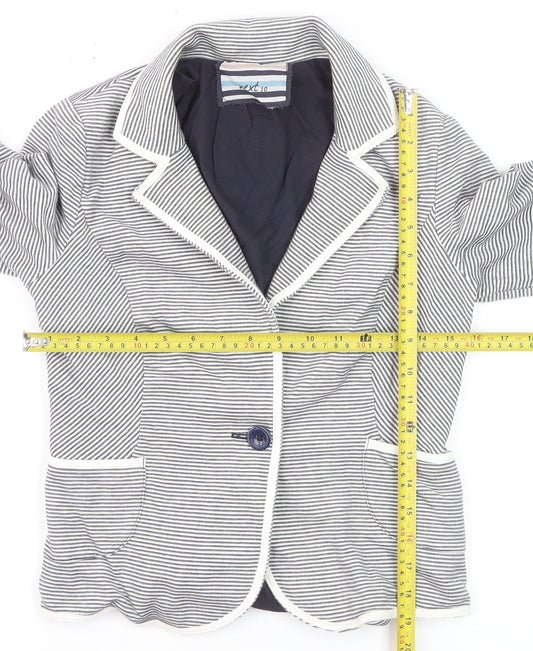 Next Women Blue Striped Cotton Blazer UK 10 Single Breasted Jacket