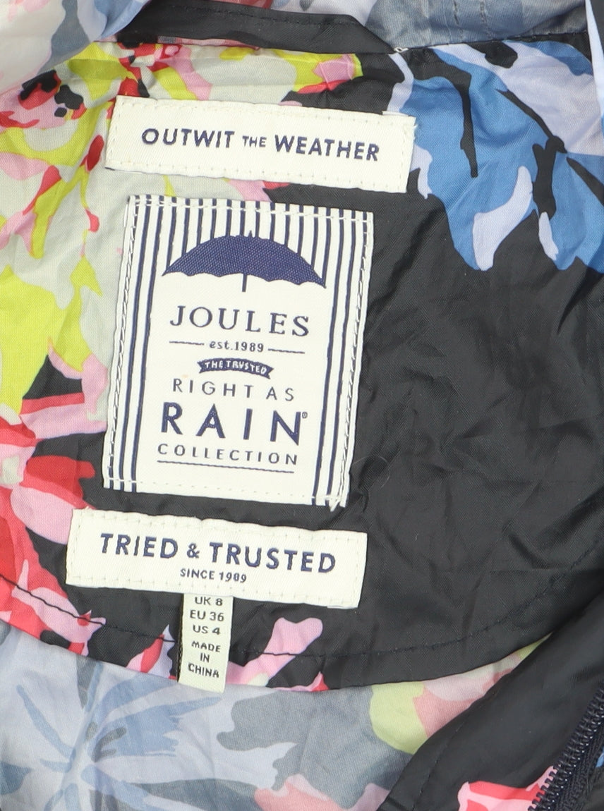 Joules Women’s Multicoloured Floral Waterproof Hooded Rain Coat Size 8
