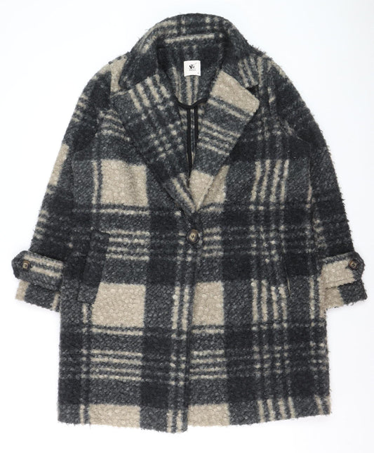 Tu Women Grey Checked Wool Blend Mid-Length Coat Size 16