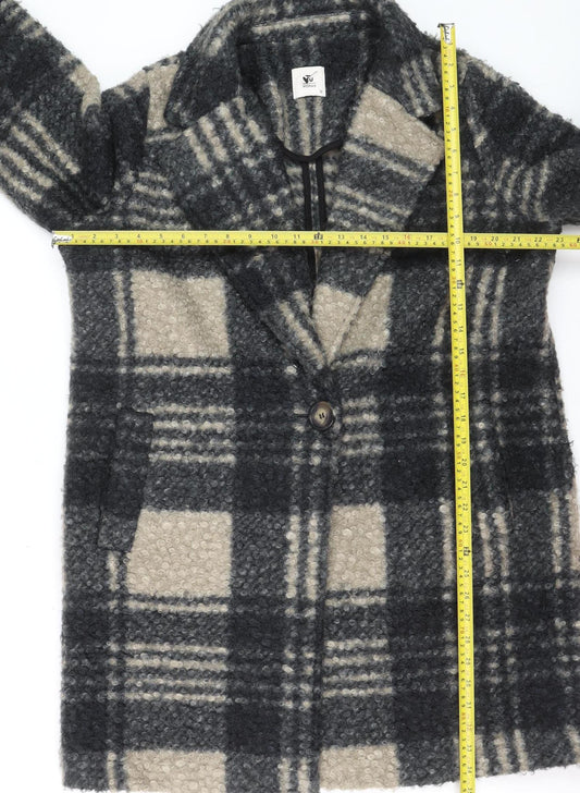 Tu Women Grey Checked Wool Blend Mid-Length Coat Size 16