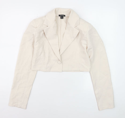 Boohoo Women Beige Cropped Blazer Jacket UK 10