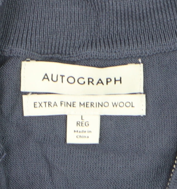 Marks and Spencer Autograph Men’s Blue Merino Wool 1/2 Zip Jumper L