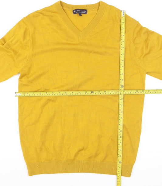 Hart Schaffner Marx Men's Yellow Merino Wool V-Neck Jumper M
