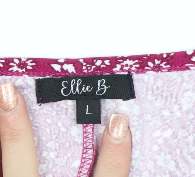 Ellie B Womens Pink Floral Tunic Blouse Size L 3/4 Sleeve Scoop Neck