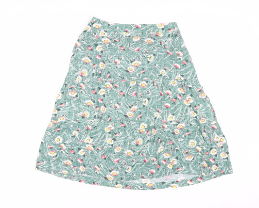 Additional front view of Cath Kidston Women's Green Floral A-Line Midi Skirt, size 6