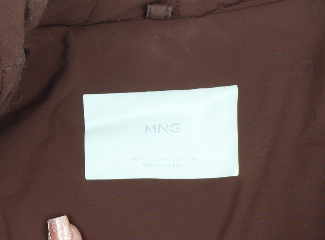 Mango Women Brown Quilted Long Belted Coat Size 12