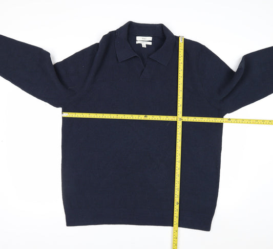 Marks and Spencer Men's Navy Blue Collared Cotton Jumper XL