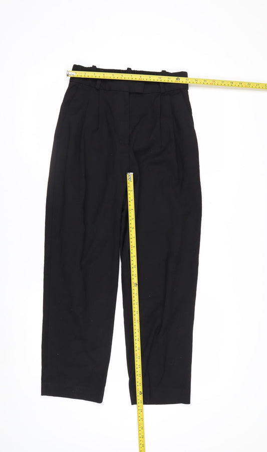 H&M Women's Black Regular Fit Pleated Trousers Size 8