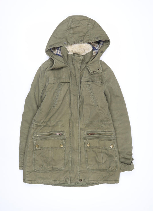 New Look Women’s Green Cotton Hooded Parka Jacket Size 8