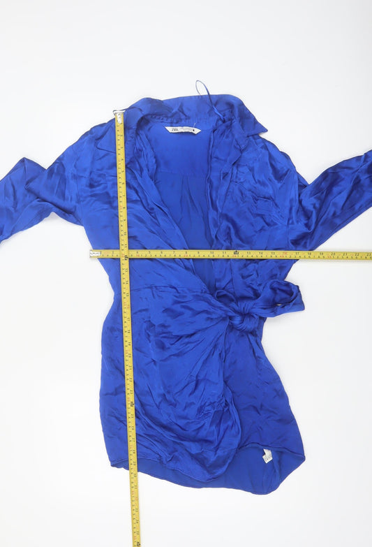 Zara Women’s Blue Viscose Wrap Shirt Dress Size 12