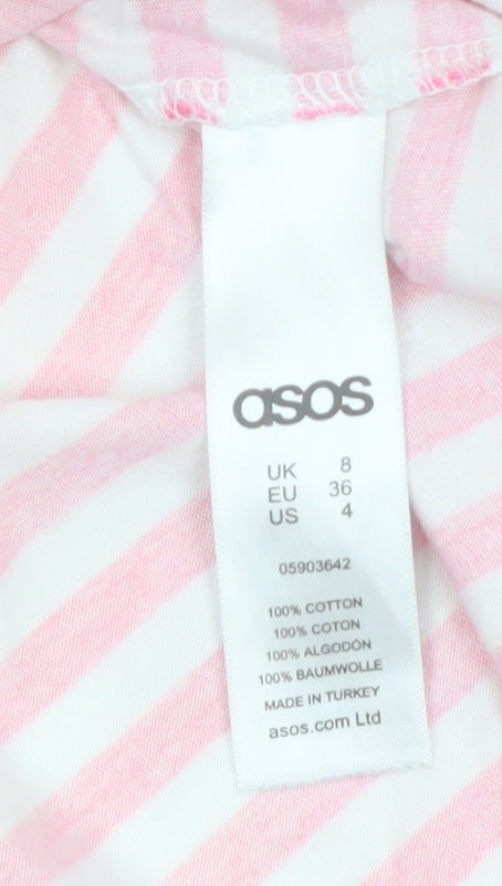 ASOS Women’s Multicoloured Striped 3/4 Sleeve Cotton T-Shirt Size 8