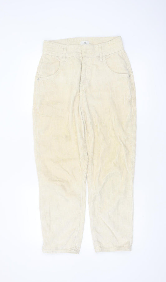 River Island Women Beige Corduroy Trousers Size 10 Regular Straight Cotton