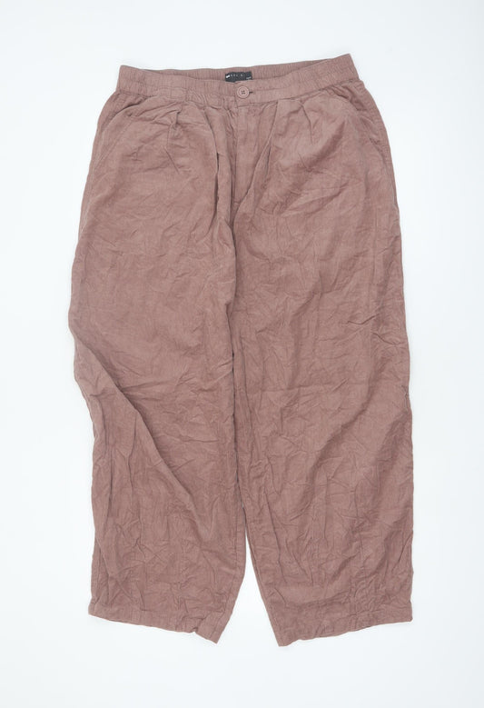 ASOS Design Women's Brown Wide-Leg Cotton Pleated Trousers Size 14