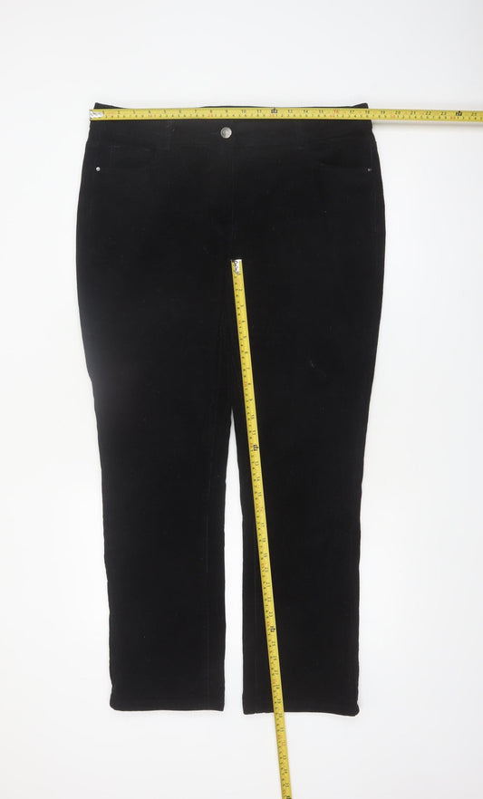 M&Co Women Black Corduroy Stretch Straight Trousers Size 16