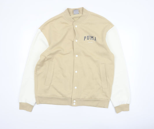 Puma Men's Beige Varsity Jacket L Cotton Blend Casual Sportswear