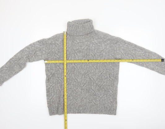 Marks and Spencer Women Grey Roll Neck Cable-Knit Wool Blend Jumper Size S