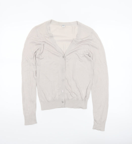 Uniqlo Women Beige V-Neck Button Cardigan M Lightweight Knit