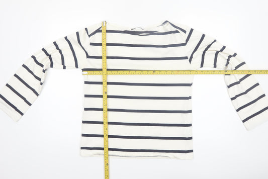 Zara Women White Striped Boat Neck Long Sleeve Pullover Size 8