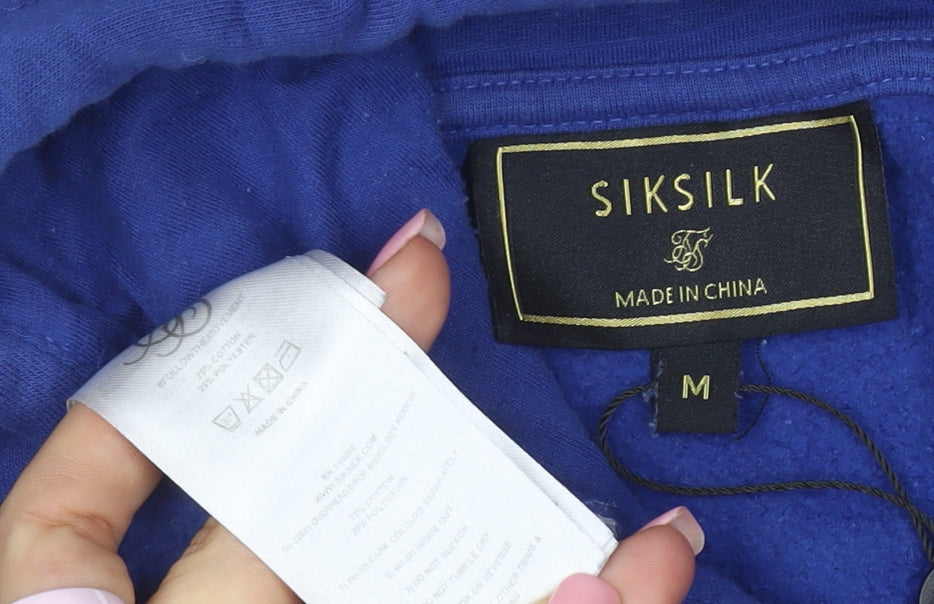 SikSilk Men's Blue Pullover Hoodie Size M Regular Fit Logo Fleece