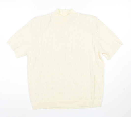 Alfred Dunner Women's Ivory Petite Mock Neck Short Sleeve Jumper L