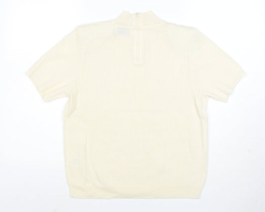 Alfred Dunner Women's Ivory Petite Mock Neck Short Sleeve Jumper L