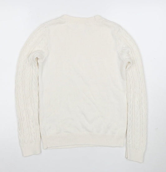 H&M Women Ivory Cable-Knit Cotton Blend Crew Neck Jumper XS