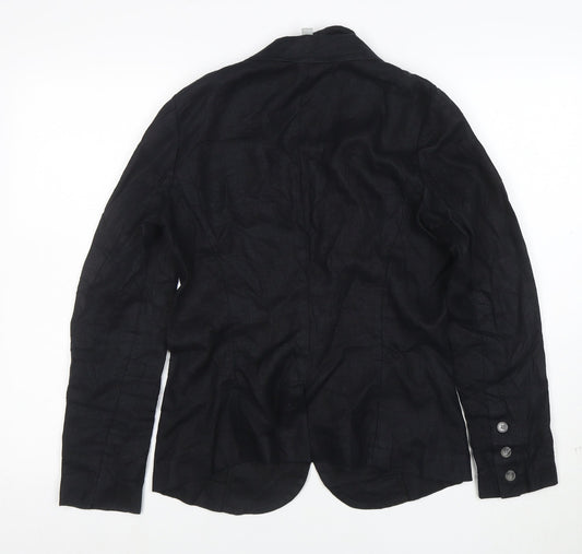 PURE Collection Women Black Linen Blazer UK 8 Single Breasted