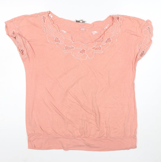 RJR.John Rocha Women Pink Floral Embroidered Petite Viscose Tunic Top Size 16