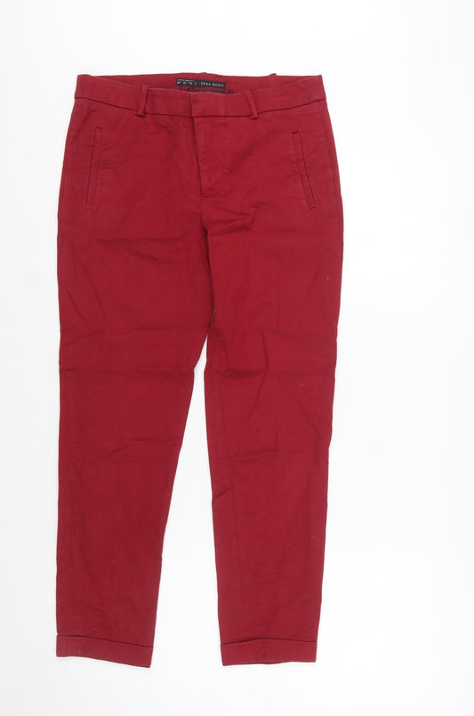 Zara Basic Women's Red Chino Trousers Size 8 Slim Fit Work Casual