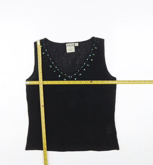 Country Road Women's Black Sequin Knit Sleeveless V-Neck Vest M