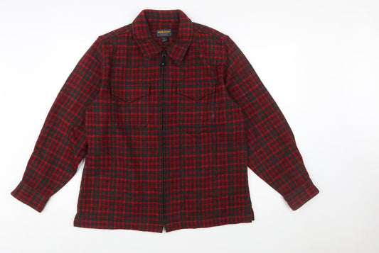 Woolrich Men Red Check Wool Blend Zip Flannel Jacket L