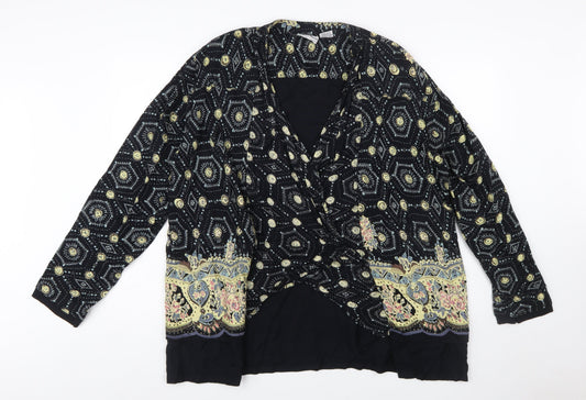 Nouveau Monde Womens Black Bohemian Wrap Blouse Size L Rayon