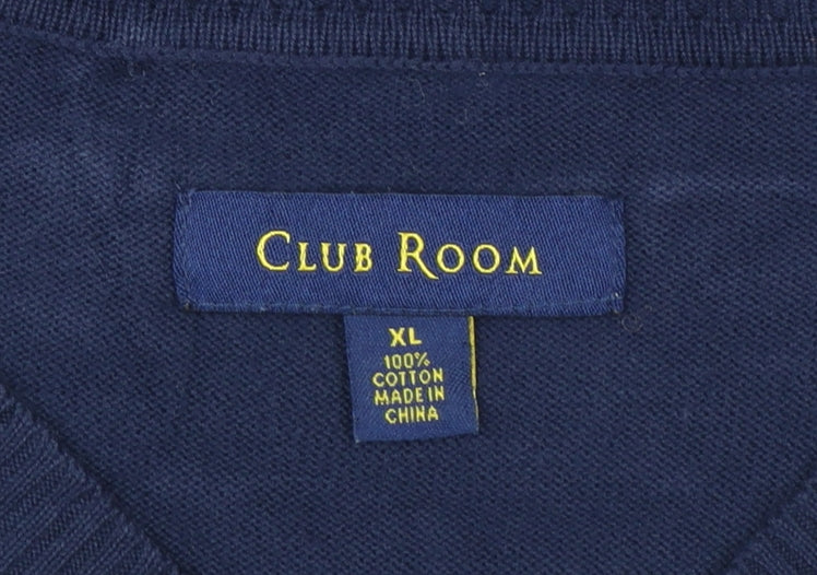 Club Room Men's Blue Argyle Cotton V-Neck Sweater Vest XL
