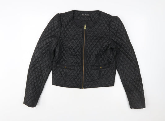 Miss Selfridge Women Black Quilted Short Jacket Size 10