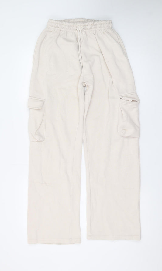 Boohoo Women’s Beige Cargo Fleece Trousers XS Elastic Waist