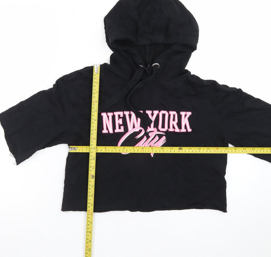 H&M Divided Womens Black XS Cropped Pullover Hoodie New York City Graphic