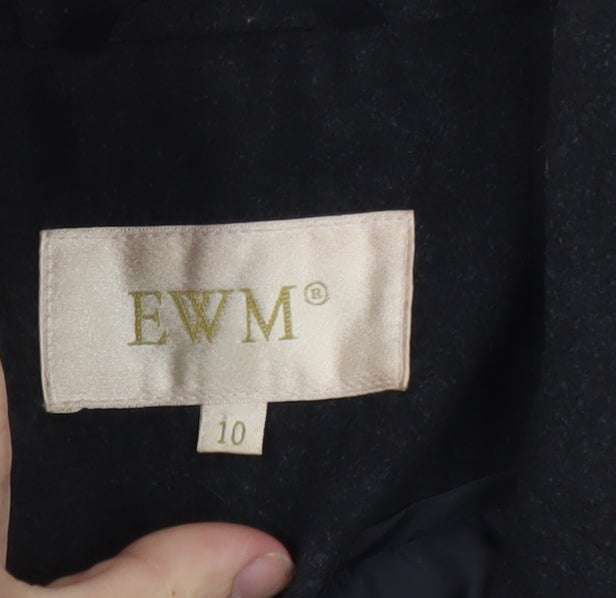 EWM Women's Black Wool Blend Long Overcoat Size 10