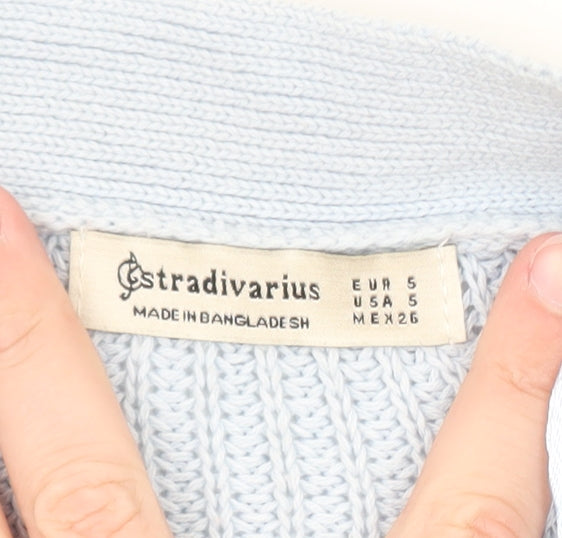 Stradivarius Women Blue Sleeveless Knit Cardigan Vest Size 8