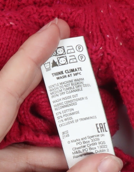Marks and Spencer Women Red Cable-Knit Jumper Size 10
