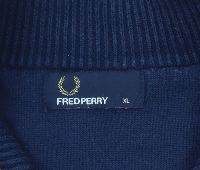 Fred Perry Men's Blue XL 1/2 Zip High Neck Cotton Jumper
