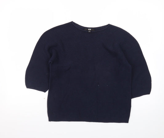 Uniqlo Women's Blue Cotton Knit 3/4 Sleeve Pullover Jumper S