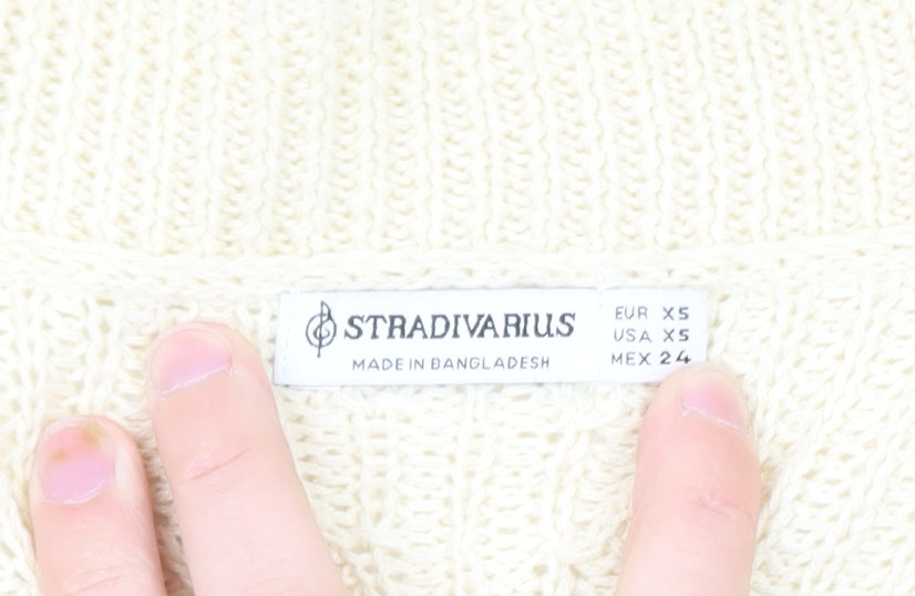 Stradivarius Women Ivory XS Knit Cotton Button Cardigan Jumper