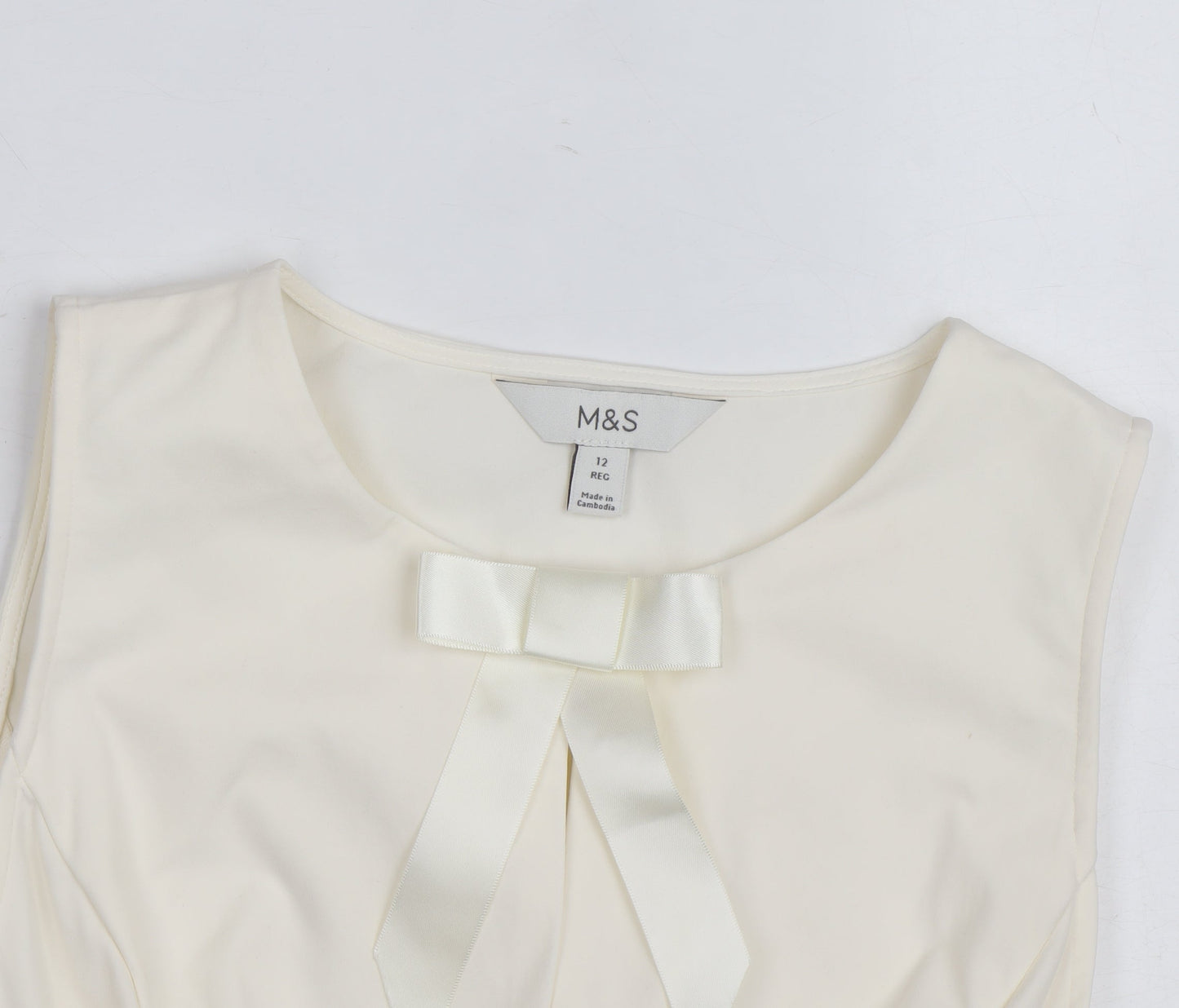 Marks and Spencer Women’s Ivory Sleeveless Bow Blouse Size 12 Regular