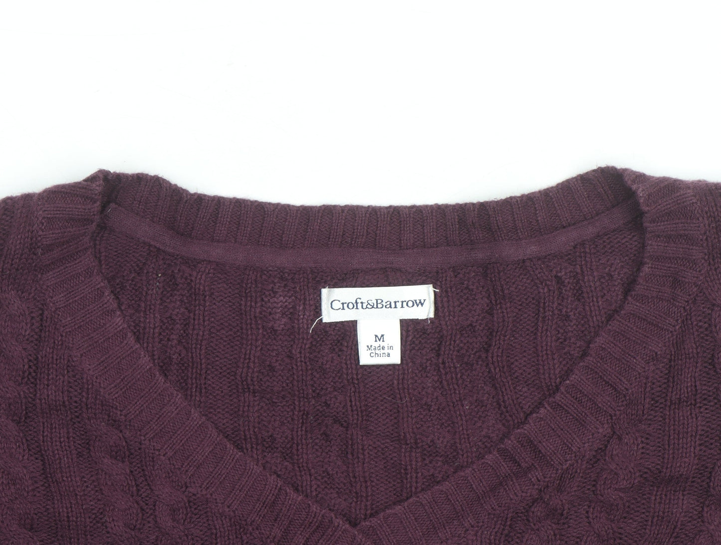 Croft & Barrow Men's Purple Cotton Cable-Knit V-Neck Jumper M