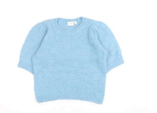 Vila Women Blue Short Sleeve Crew Neck Knit Pullover Jumper Size S