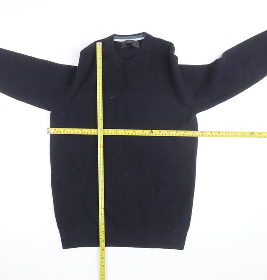 Marks and Spencer Men's Blue Cotton Blend Crew Neck Jumper Size S