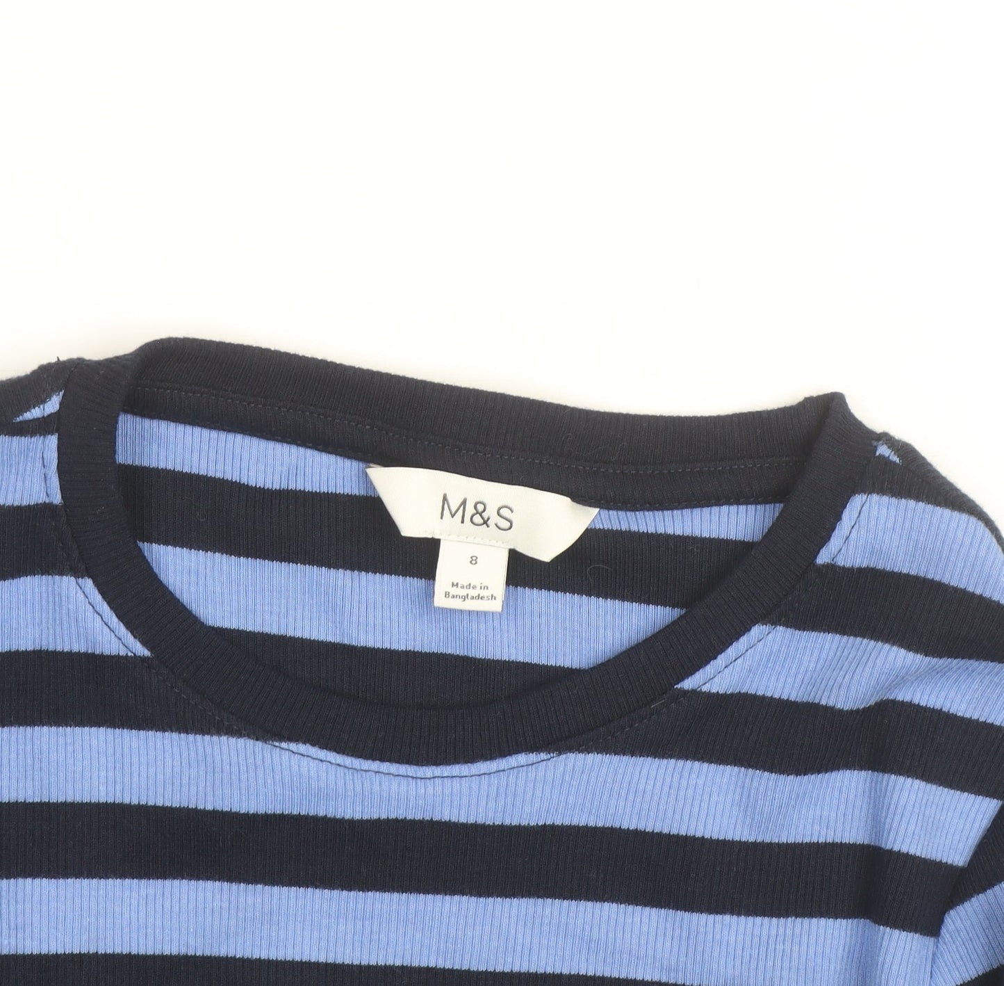 Marks and Spencer Women's Blue Striped Jumper Size 8 Long Sleeve Cotton