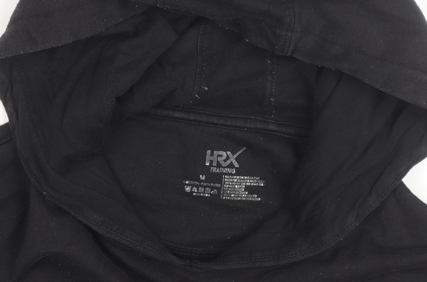 HRX Mens Black Medium Pullover Hoodie with Logo Print