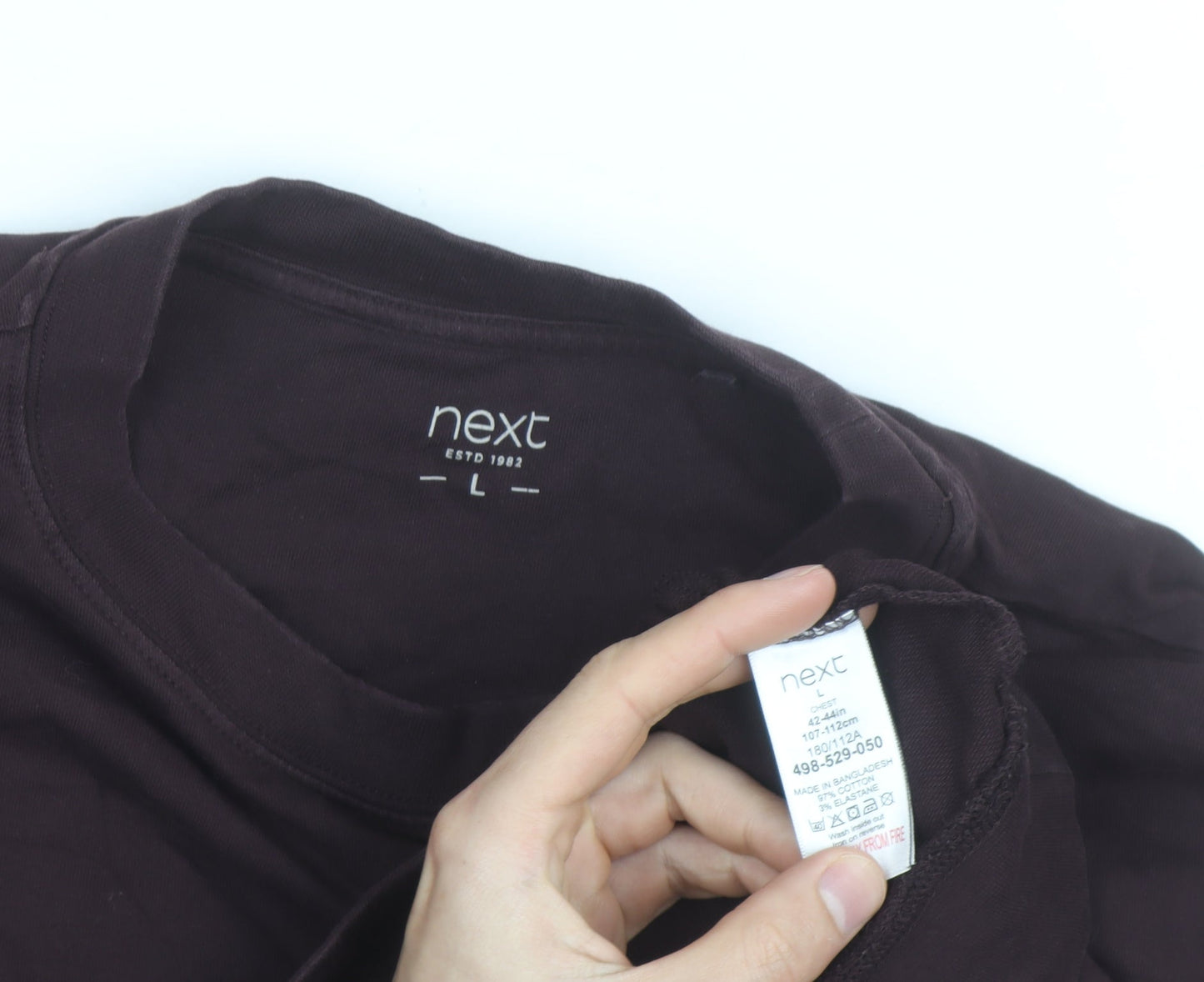 Next Men's Brown Cotton Long Sleeve Crew Neck Casual Top L