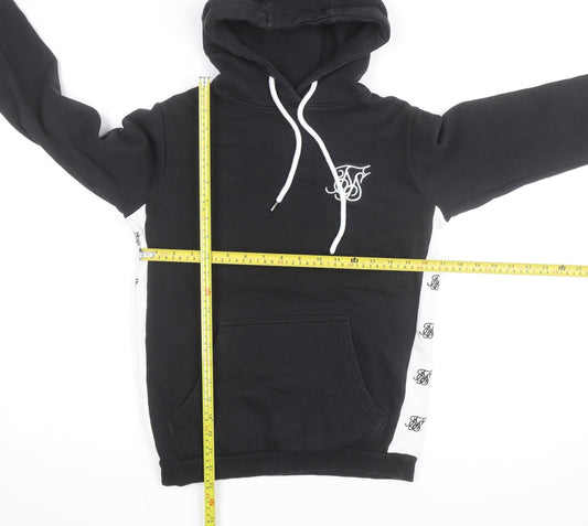 SikSilk Men's Black Pullover Hoodie L with Logo Detailing